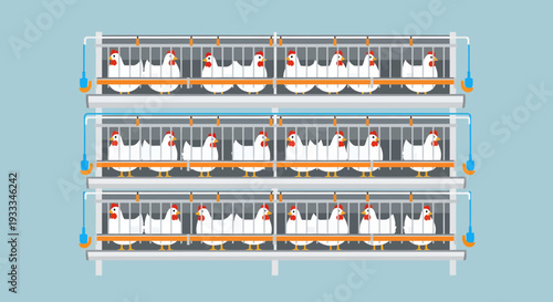 Battery Cages Housing Laying Hens for Egg Production.
