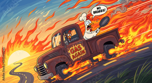 Chef driving a burning truck with no brakes.