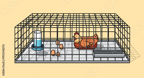 Chicken Coop with Hen and Eggs Inside.