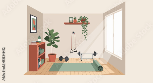 Interior of a modern home gym with various fitness equipment.