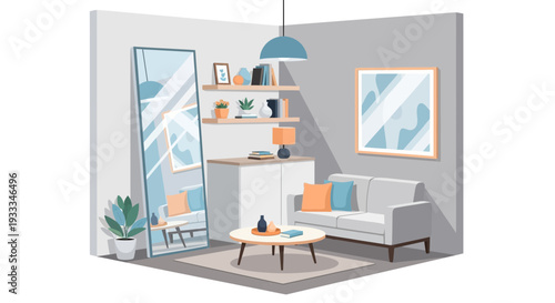 Modern cozy living room interior vector illustration.