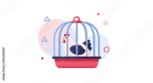 Illustration of a Chicken inside a Bird Cage.