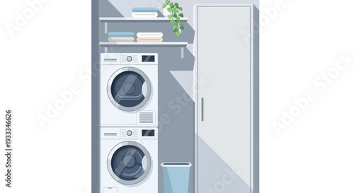 Modern stacked washer and dryer unit in a compact laundry room.