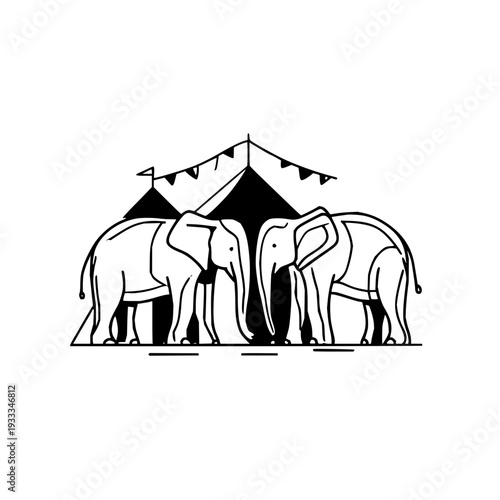 Elephants Standing in Front of Circus Tent