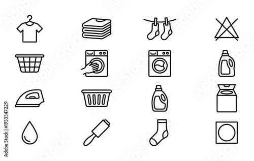 Laundry Icons Collection, Washing and Drying Symbols Set