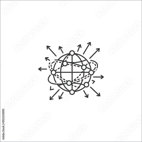 Hand drawn sketch of a global network with expanding arrows