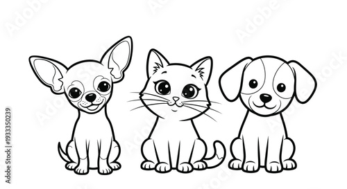 Three cute animals sitting together