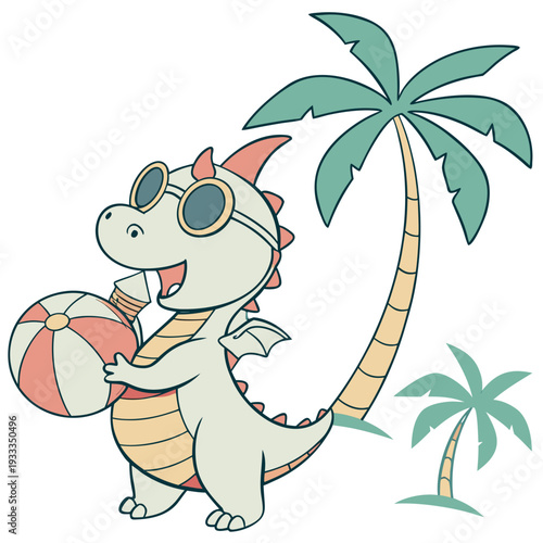 Beach Bliss colored Dragon with a Surprised touch, placed in a Summer Vacation theme and styled with wearing glasses