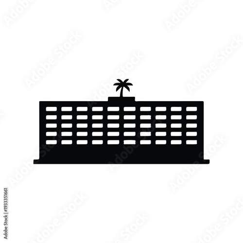Beach Resort Hotel Building Silhouette Icon Travel Accommodation Vector