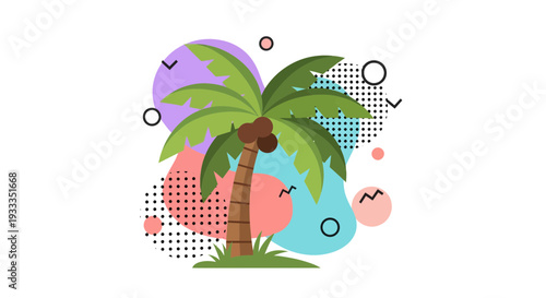 Vibrant Palm Tree Illustration with Tropical Elements.