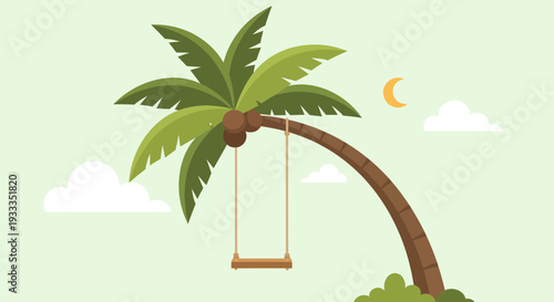 Palm Tree with Swing Underneath.