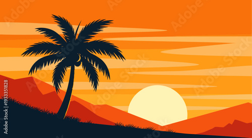 Silhouette of a lone palm tree against a vibrant sunset 1.