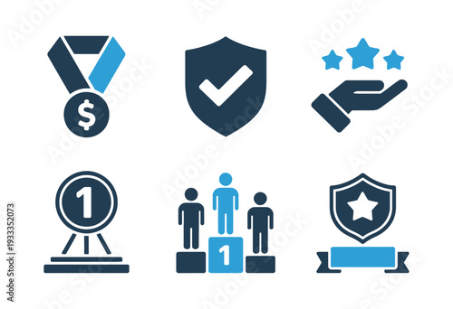 Quality Assurance and Success Icon Set – Solid Glyph Series with Certification, Approval, Achievement, Performance, and Business Excellence Symbols