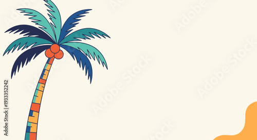 Vibrant Cartoon Palm Tree with Colorful Trunk and Green Fronds.