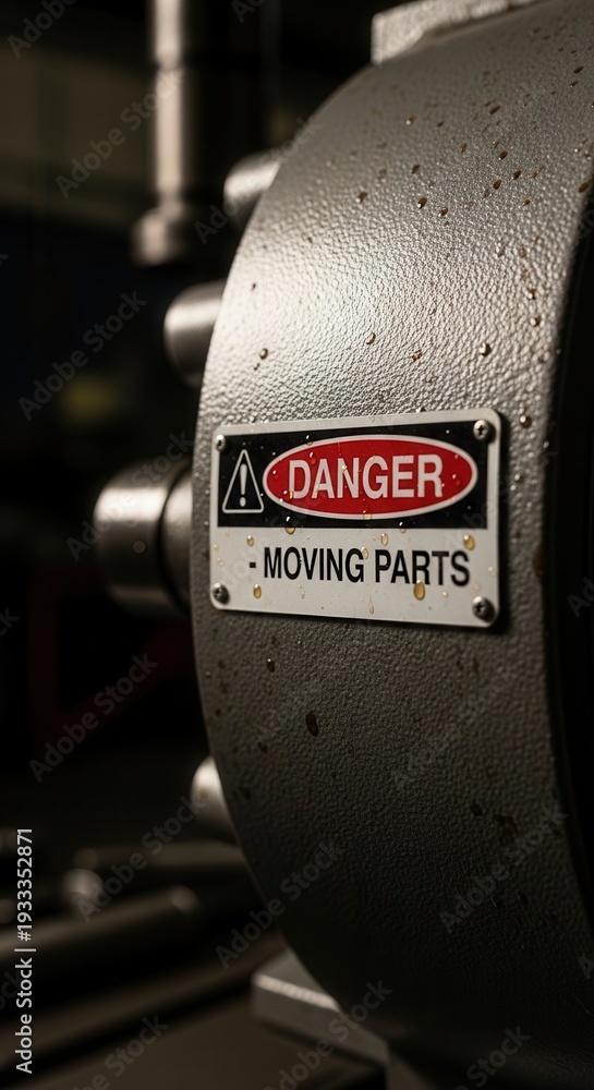 Obraz premium Industrial Machinery: Close-Up View of Warning Sign, Emphasizing Operational Hazards
