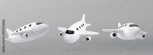 3D white airplane. Icon, for international air travel, travel concepts. Vector illustration.
