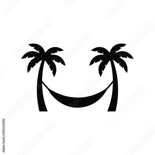Hammock Between Trees Silhouette Icon Outdoor Relax Camping Vector