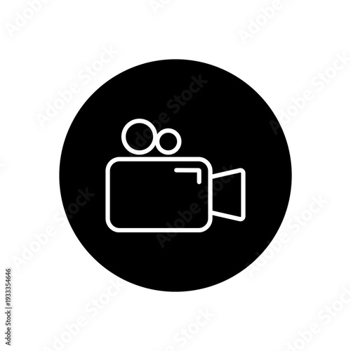 Minimalist white video camera outline icon on black background