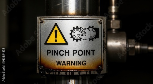 Industrial Warning Sign: Cautioning Regarding Pinch Point Hazards And Equipment Safety