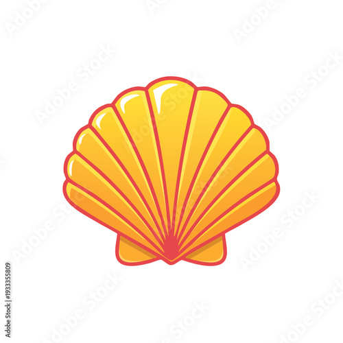 A vibrant illustration of a seashell with warm, inviting colors and delicate details. The shell is depicted in a simple, yet elegant style