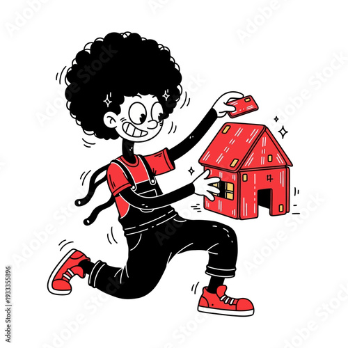 Young Girl Holding House Model Playfully.