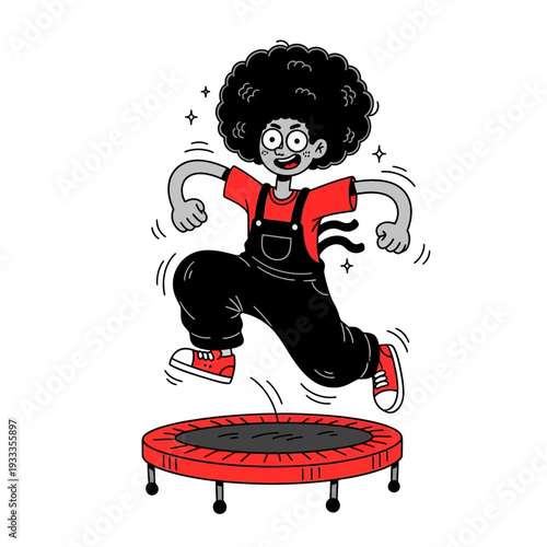 Cartoon Character Jumping on Trampoline.