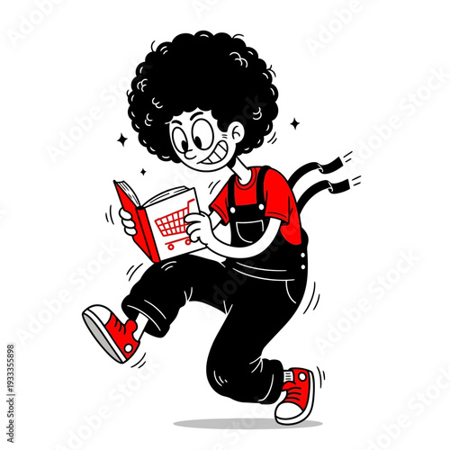 Happy Cartoon Child Reading a Book.