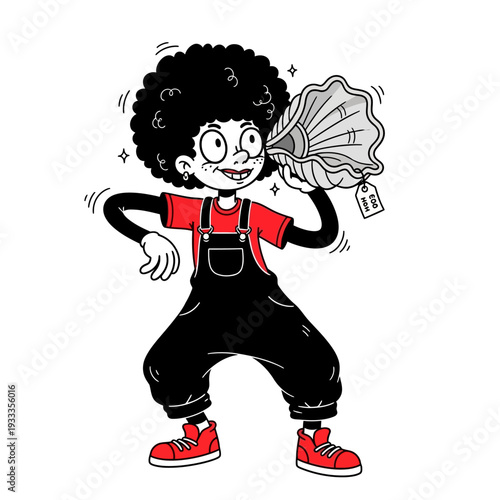 Cartoon Boy with Afro Holding Money.