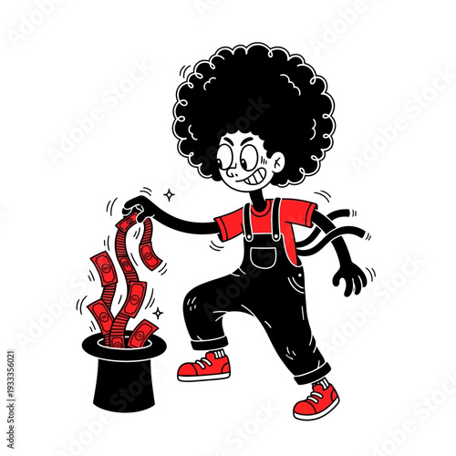 Cartoon Magician Performing Magic Trick.