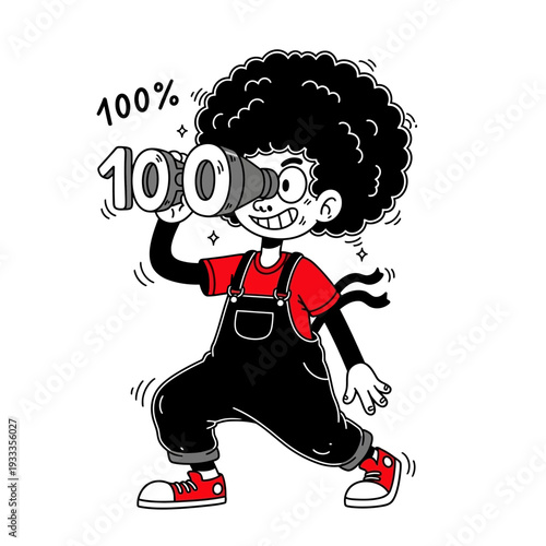 Cartoon Boy Holding Camera Lens with Percentage.