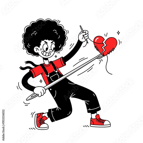 Cartoon Character Breaking Heart with Hammer.
