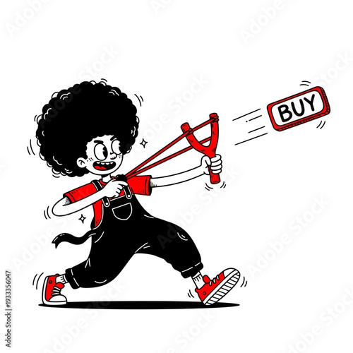 Cartoon Boy Running with Slingshot Toy.