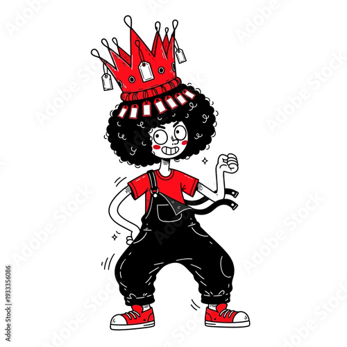 Cartoon Character Wearing Red Crown Outfit.