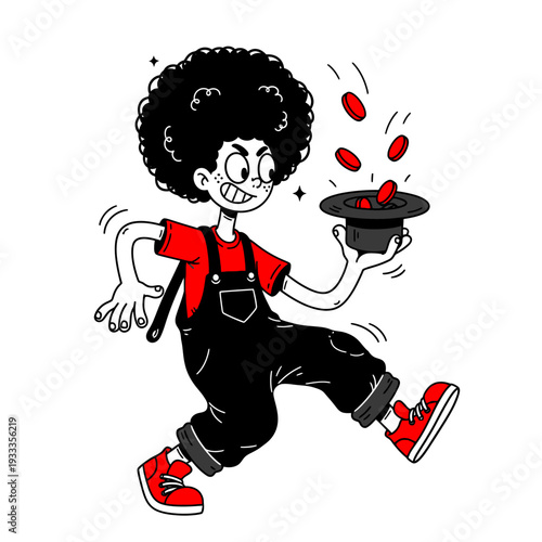 Cartoon Magician Performing Magic Trick.