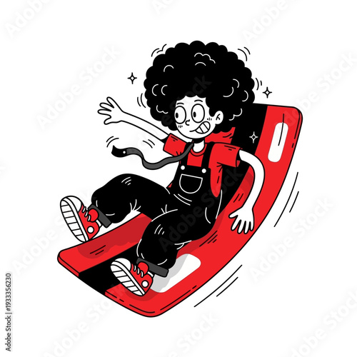 Cartoon Boy Sledding Down Hill.