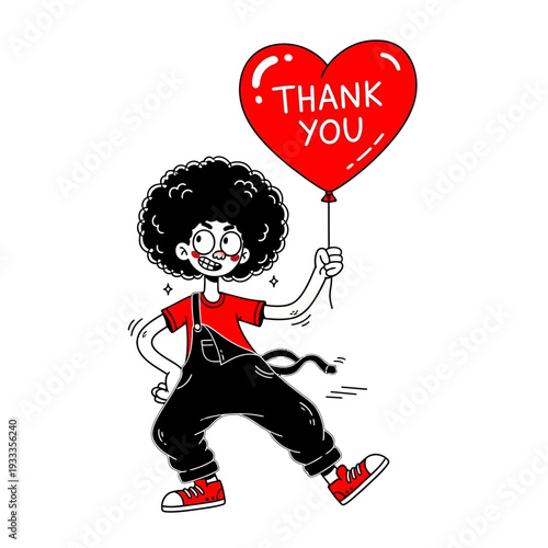 Cartoon Character Holding Red Heart Balloon.