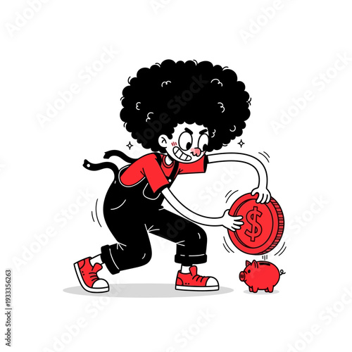 Cartoon Character Stealing Money from Piggy Bank.