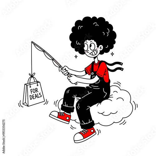 Cartoon Man Fishing for Business Deals.