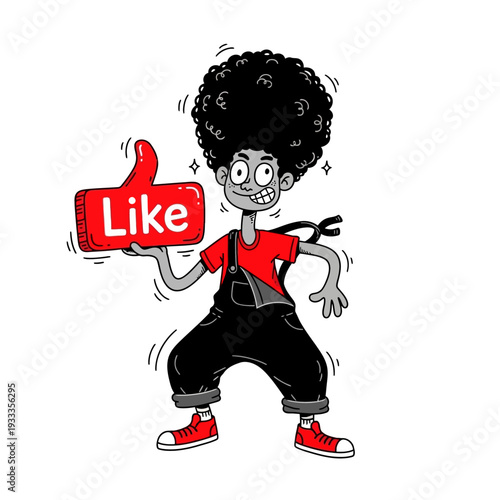 Cartoon Man Holding Like Thumb Up Sign.