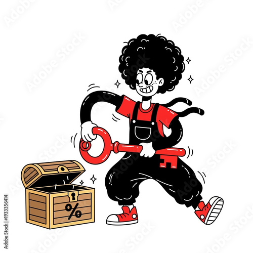 Cartoon Character Holding Large Red Key.
