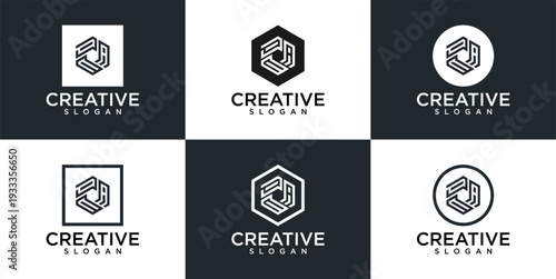 Creative Studio Logo Design Variations with Hexagonal Shapes.
