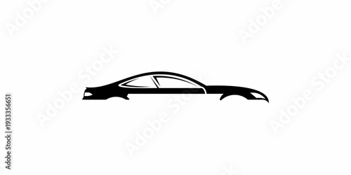 Black silhouette of a modern car profile on white background.