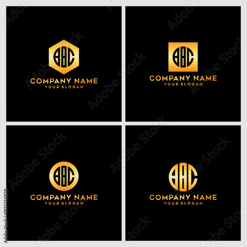Monogram Logo Design Templates with Company Name Placeholder on Black Background.
