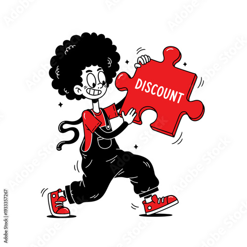 Cartoon Character Holding Red Discount Puzzle.