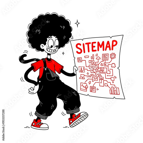 Cartoon Character Holding Sitemap Document Illustration.