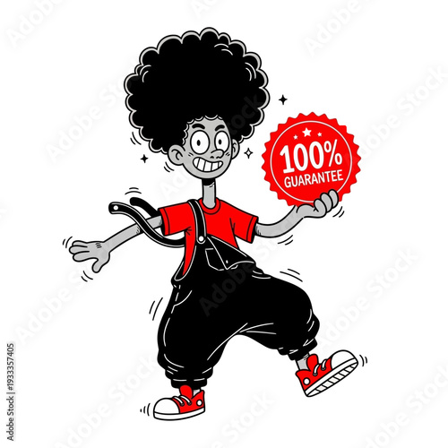 Cartoon Character Holding Guarantee Badge.