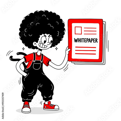 Cartoon Character Holding Whitepaper Document.