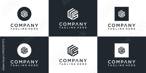 Collection of Modern Company Logos with Geometric Shapes and Text.