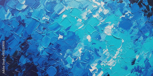 Tableau sur toile Abstract painting with thick blue and turquoise strokes creating a textured wate