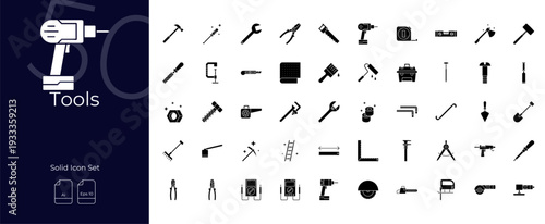 Tools Solid Editable Icons set
